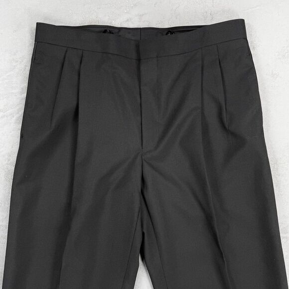 Vintage 90s Gerald Austin Black Wool Tuxedo Pants w/ Satin Side Stripe 34 Short - Picture 2 of 6